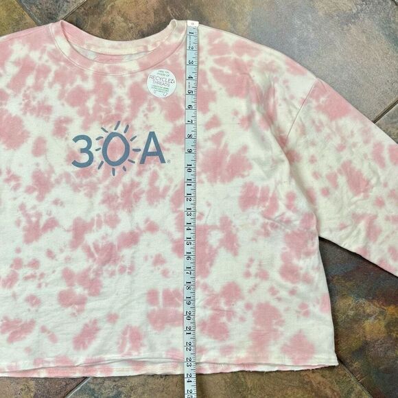 30 A Recycled Plastic Pink White Tye Dye Cropped Sweatshirt 3XL - Picture 7 of 12